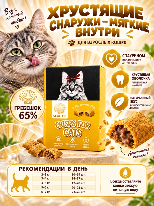 Linsen mushuklar uchun quruq ozuqa, letsitin va taurin qo‘shilgan qarsildoq yegulik, 75 g