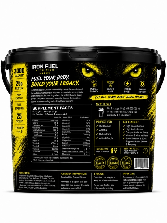 Geyner Super MASS GAINER, mushak massasini olish uchun, 1-3-7 kg