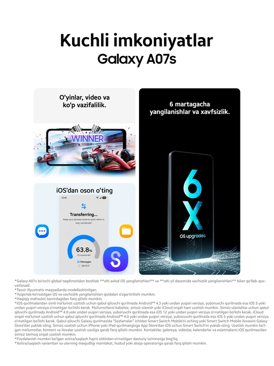 Смартфон Samsung Galaxy A07s, экран 6,7″ 90 Гц, 5000 мА·ч, камера 50 МП