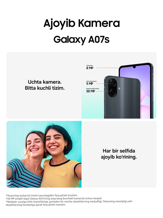 Смартфон Samsung Galaxy A07s, экран 6,7″ 90 Гц, 5000 мА·ч, камера 50 МП