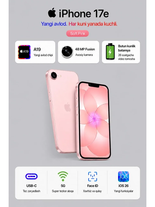Smartfon Apple iPhone 17e 256 GB (nanoSim+eSim), Pink - 