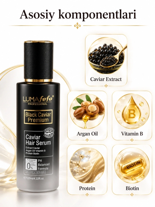 LUMAfofo Filler Caviar & Protein soch serumi, Argan Oil + Kollagen, 120 ml