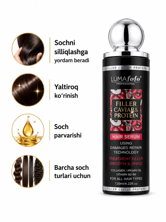 LUMAfofo Filler Caviar & Protein soch serumi, Argan Oil + Kollagen, 120 ml