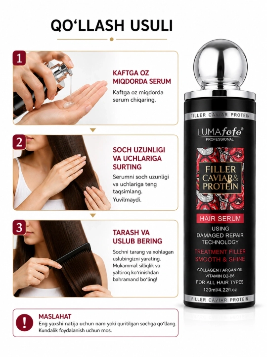 LUMAfofo Filler Caviar & Protein soch serumi, Argan Oil + Kollagen, 120 ml
