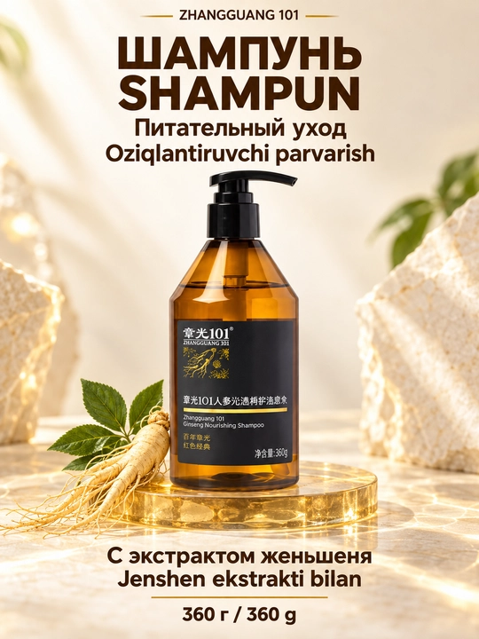 Питательный шампунь Zhangguang 101 Ginseng Nourishing Shampoo, 360 г - 