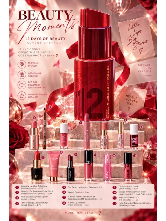 Benefit Cosmetics 12 Days of Beauty sovg‘a to‘plami, lablar uchun 12 ta vosita