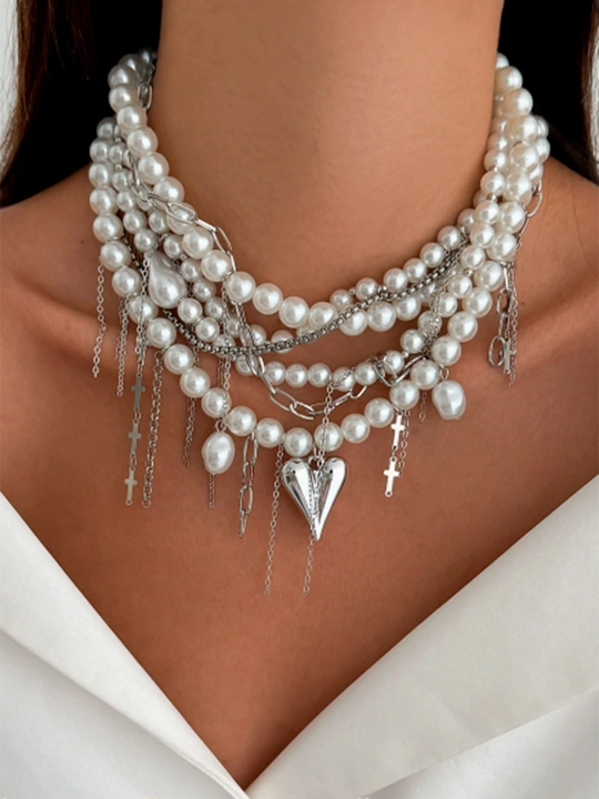 Sun’iy marvariddan yasalgan ko‘p qatlamli choker marjon, marjon, ayollar taqinchoqlari