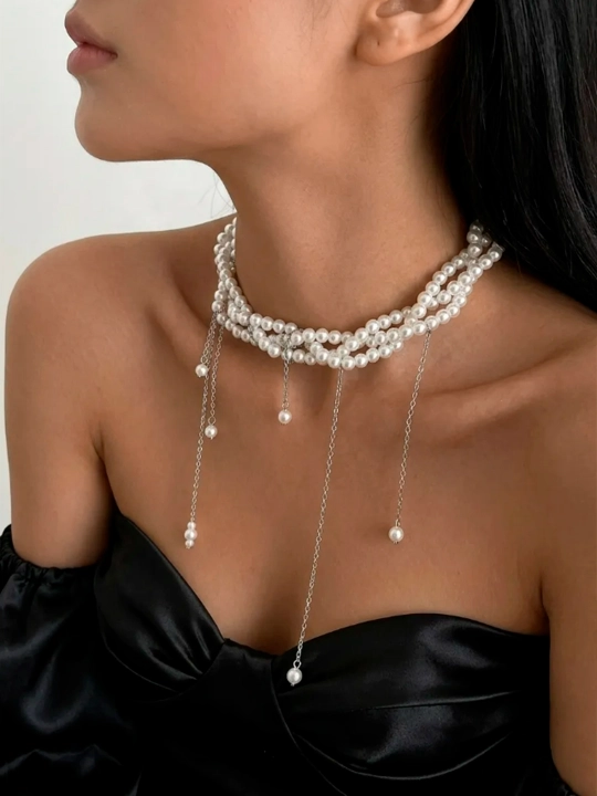 Sun’iy marvariddan yasalgan ko‘p qatlamli choker marjon, marjon, ayollar taqinchoqlari - 