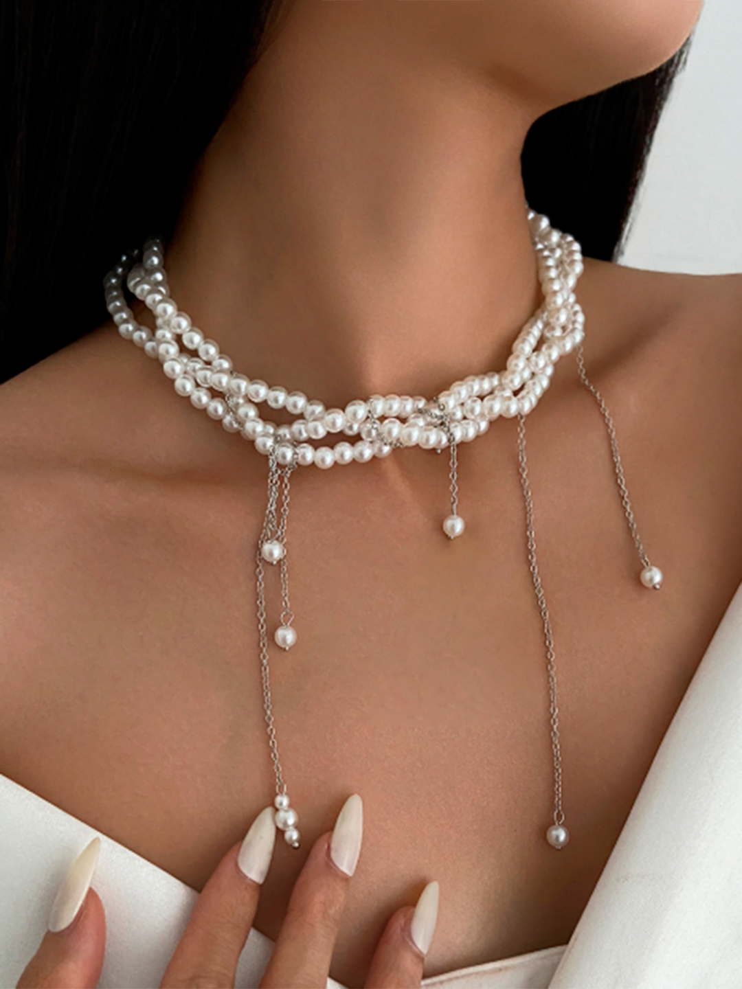 Sun’iy marvariddan yasalgan ko‘p qatlamli choker marjon, marjon, ayollar taqinchoqlari