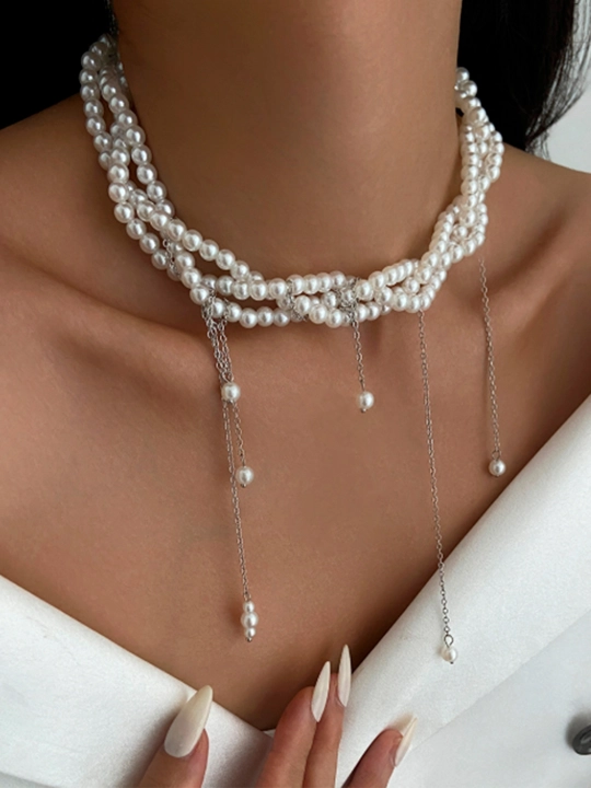 Sun’iy marvariddan yasalgan ko‘p qatlamli choker marjon, marjon, ayollar taqinchoqlari