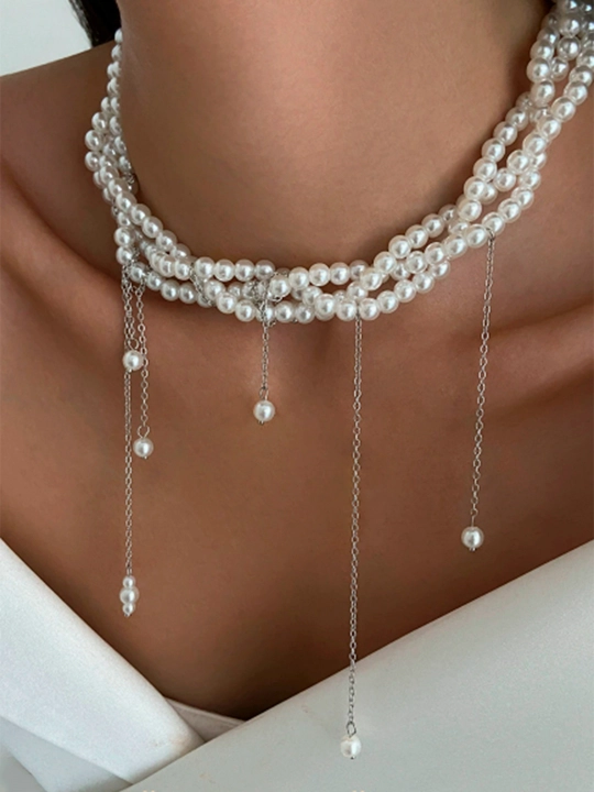 Sun’iy marvariddan yasalgan ko‘p qatlamli choker marjon, marjon, ayollar taqinchoqlari