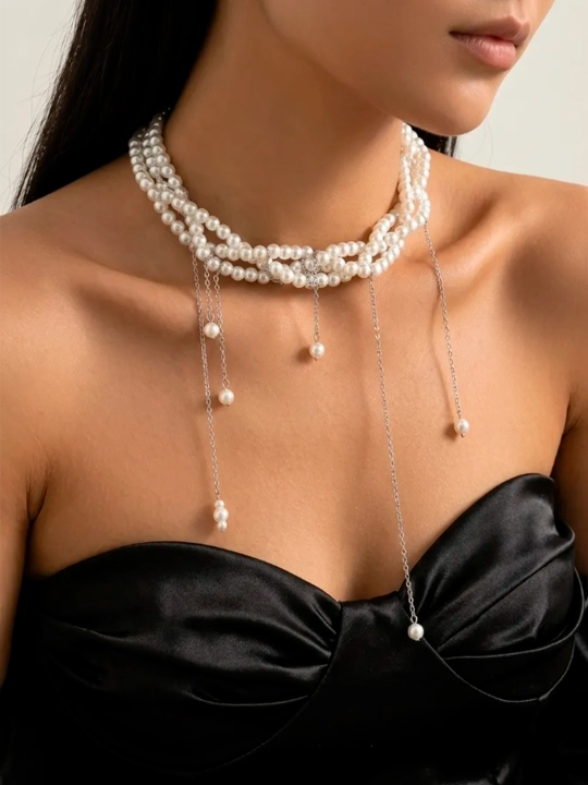 Sun’iy marvariddan yasalgan ko‘p qatlamli choker marjon, marjon, ayollar taqinchoqlari