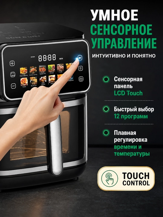 SOKANY SK-10118 Aerogrill 8 l, 2000 Vt, ko‘rish oynasi, sensorli LCD, 12 ta dastur