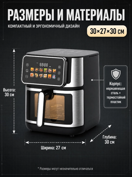 SOKANY SK-10118 Aerogrill 8 l, 2000 Vt, ko‘rish oynasi, sensorli LCD, 12 ta dastur
