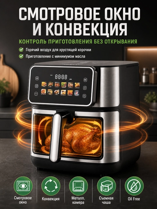 SOKANY SK-10118 Aerogrill 8 l, 2000 Vt, ko‘rish oynasi, sensorli LCD, 12 ta dastur
