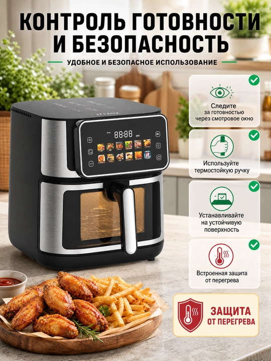 SOKANY SK-10118 Aerogrill 8 l, 2000 Vt, ko‘rish oynasi, sensorli LCD, 12 ta dastur