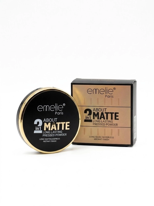 Yuz uchun upa Emelie BB/HD kompakt upa Matte Powder, SPF, mat, uzoq turuvchi - 