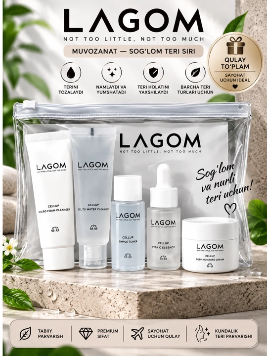 Bolalar bilan sayohat qilish uchun lagom kosmetik yo‘l to‘plami - 