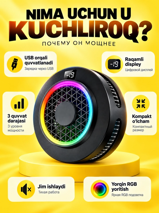 Smartfon uchun RGB yoritilgan magnitli o‘yin sovutgichi, PUBG uchun telefon sovutgichi