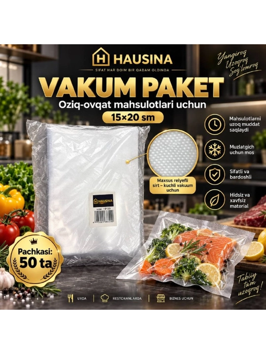 Vakumator paketi, 15*20 sm, 50 dona - 