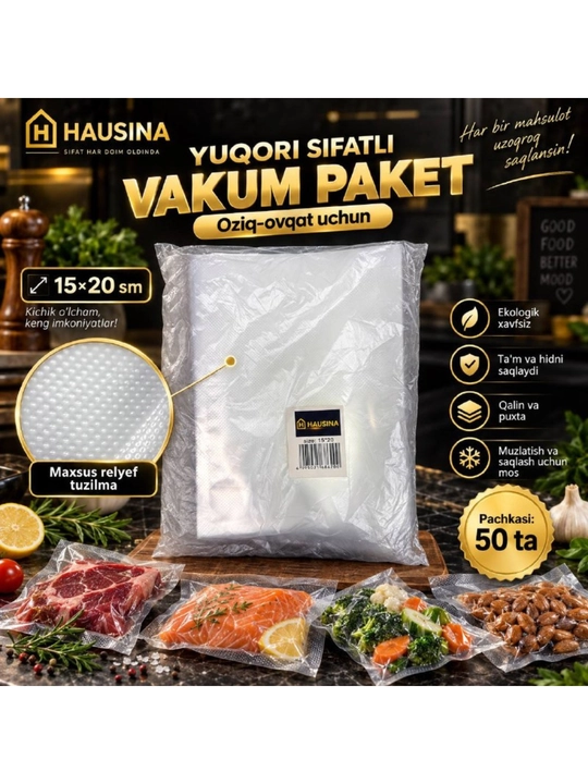 Vakumator paketi, 15*20 sm, 50 dona