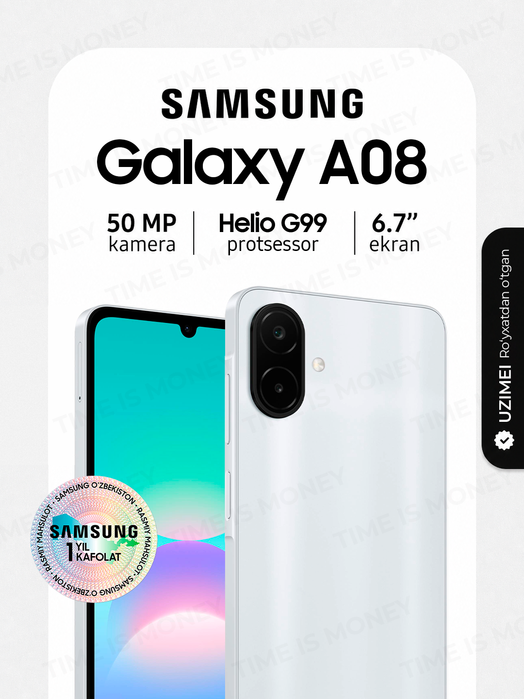 Samsung Galaxy A08 smartfoni, 4/128 GB, 6,7″ ekran, 6000 mA·soat, 50 MP kamera - 
