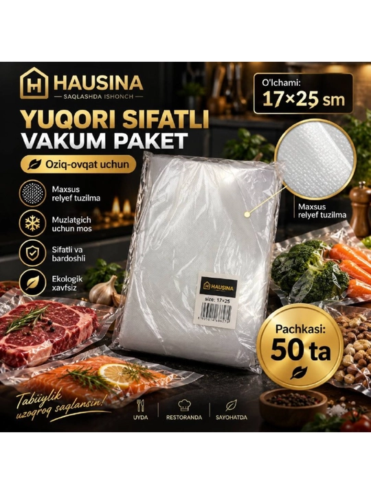 Vakumator paketi, 15*20 sm, 50 dona - 