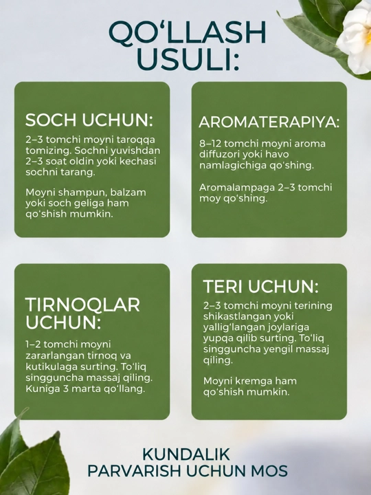 ZODIAC сhoy daraxti yog‘i, yuz teri uchun, sochlar uchun moyi, tirnoq va kesikulalar uchun
