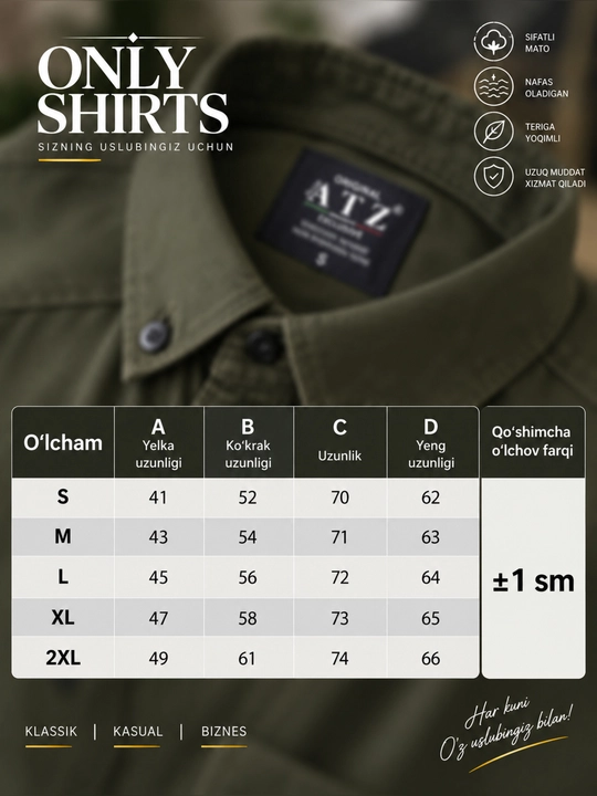 ONLY SHIRTS Kuzgi erkaklar ko‘ylagi, uzun yengli ko‘ylak