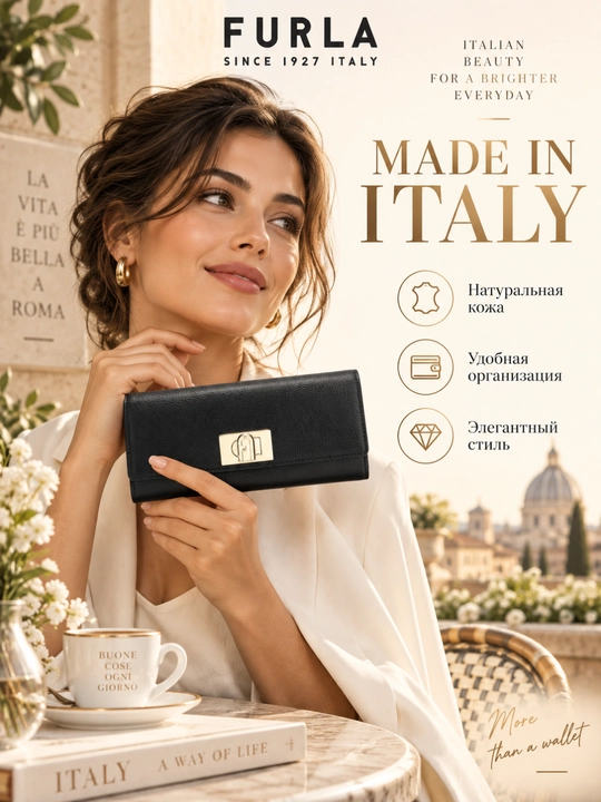 Furla 1927 Continental Wallet ayollar charm hamyoni, tabiiy charm