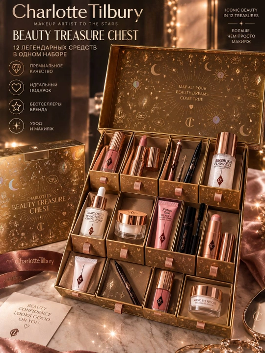 Подарочный набор Charlotte Tilbury Charlotte’s Beauty Treasure Chest, 12 средств