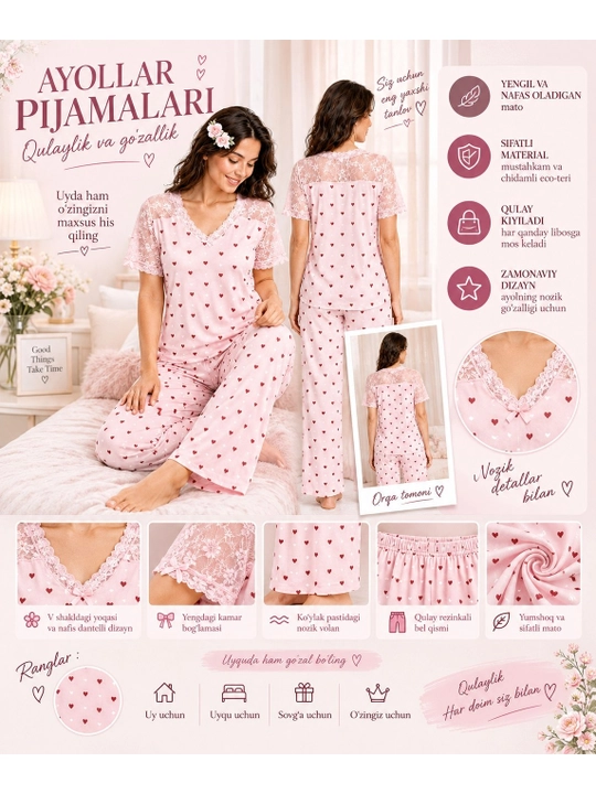 Ayollar va qizlar uchun pijamalar va uy kiyimlari to‘plamlari - 