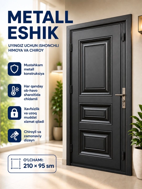 Metall eshik 210×95 sm – Mustahkam temir kirish eshigi, xavfsizlik uchun - 