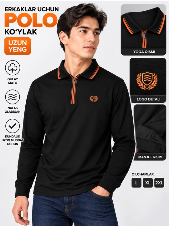 Erkaklar polo ko‘ylagi, uzun yengli ko‘ylak - 