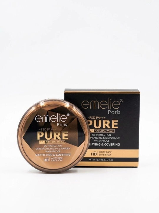 Yuz uchun upa Emelie BB/HD kompakt upa Matte Powder, SPF, mat, uzoq turuvchi - 