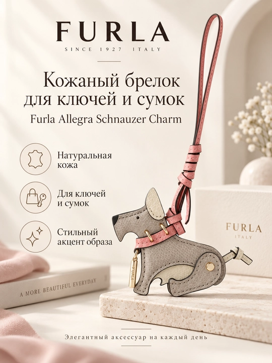 Furla Allegra Schnauzer Charm WK00618 — кожаный брелок-шарм для сумки и ключей - 