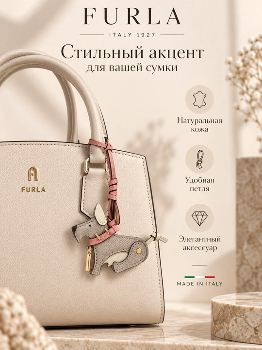 Furla Allegra Schnauzer Charm WK00618 — кожаный брелок-шарм для сумки и ключей