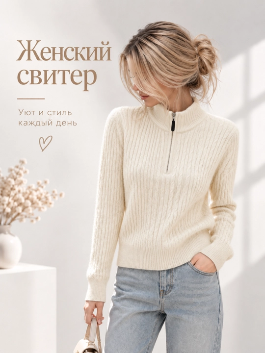 Женский свитер рельефной вязки - 