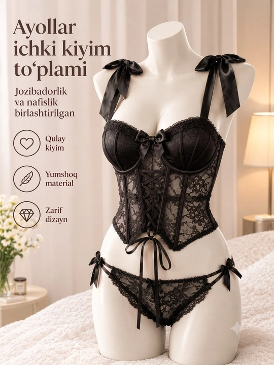 Ayollar pinyuari - romantik korset bilan tungi ichki kiyim - 