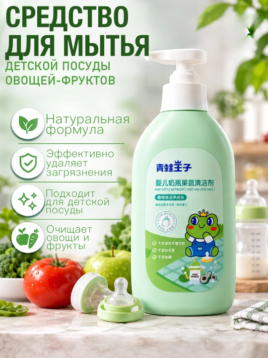 Frog Prince dozatorli bolalar idish-tovoqlari, sabzavot va mevalarni yuvish vositasi - 