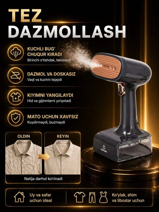 LED-displeyga ega kuchli va zamonaviy qo'l kiyim parlatgichi (dazmoli)
