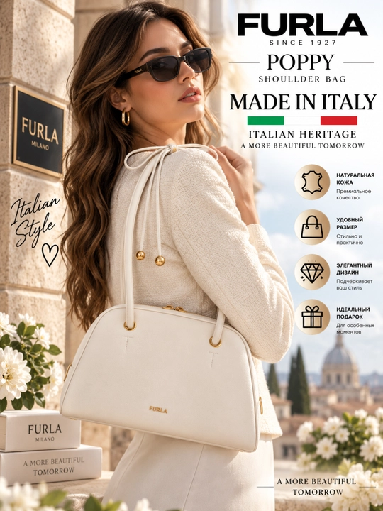 Ayollar uchun Furla Poppy M WB02109 tabiiy charm yelka sumkasi