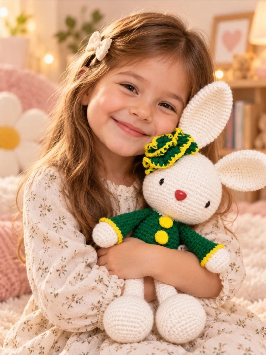 Qo‘lda to‘qilgan quyoncha Amigurumi, koton ipdan, quloqlari bilan 29 sm