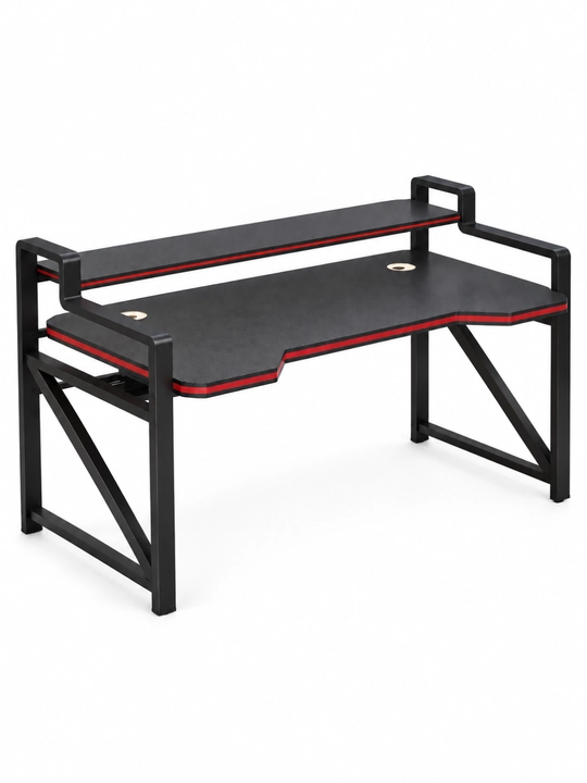 Игровой стол с полкой и кабельными отверстиями черно-красный 140x60x91 см