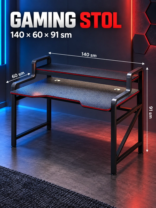 Gaming stol tokchali kabel teshikli kompyuter stoli qora-qizil 140x60x91 sm - 