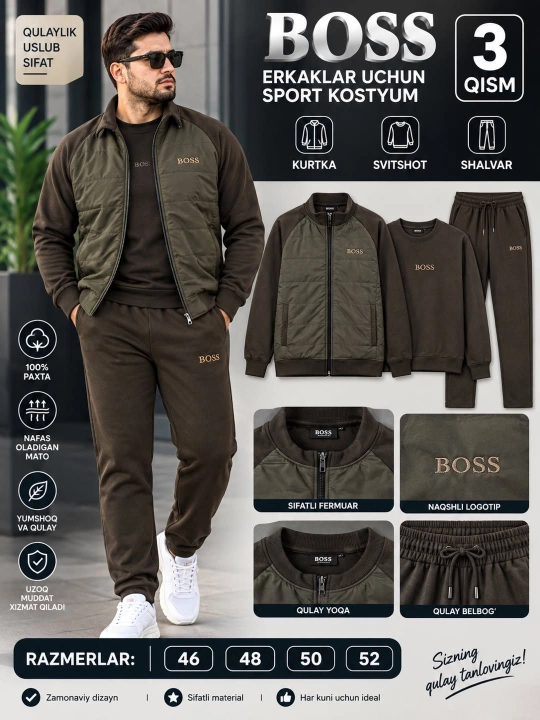 Erkaklar sport kostyumi-troyka, kurtka + svitshot + shim - 