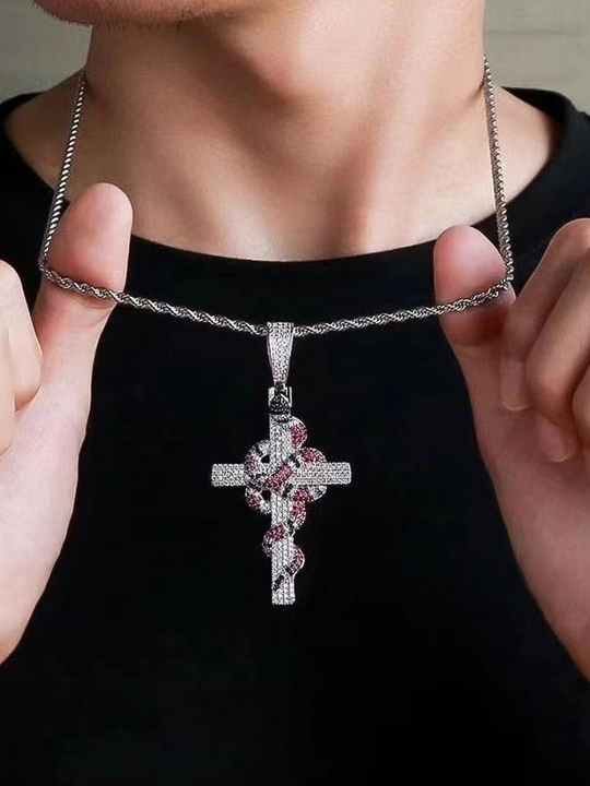 Amerika uslubidagi rangli toshli xoch marjon, gotik pank Y2K zanjir