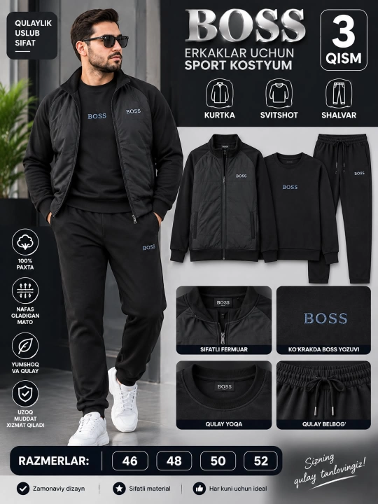 Erkaklar sport kostyumi-troyka, kurtka + svitshot + shim - 