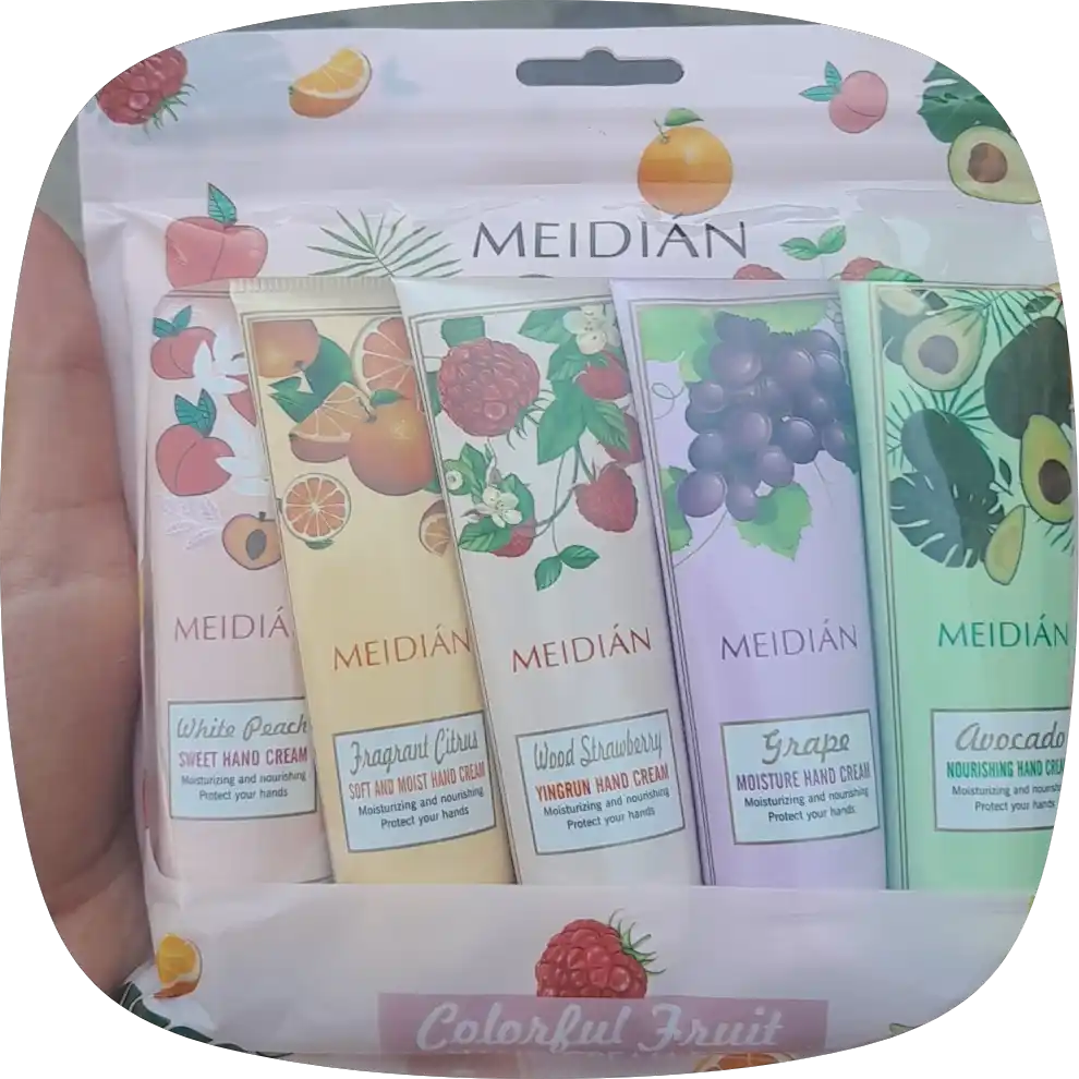 MEIDIAN mevali qo‘l kremi to‘plami, namlantiruvchi va oziqlantiruvchi, 5 ta 1 da