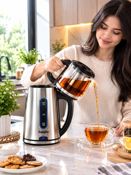 Sonifer Elektr Choynak va Damlama Choynak (Tea Maker, 1500 Vt, Metall-Shisha korpus)
